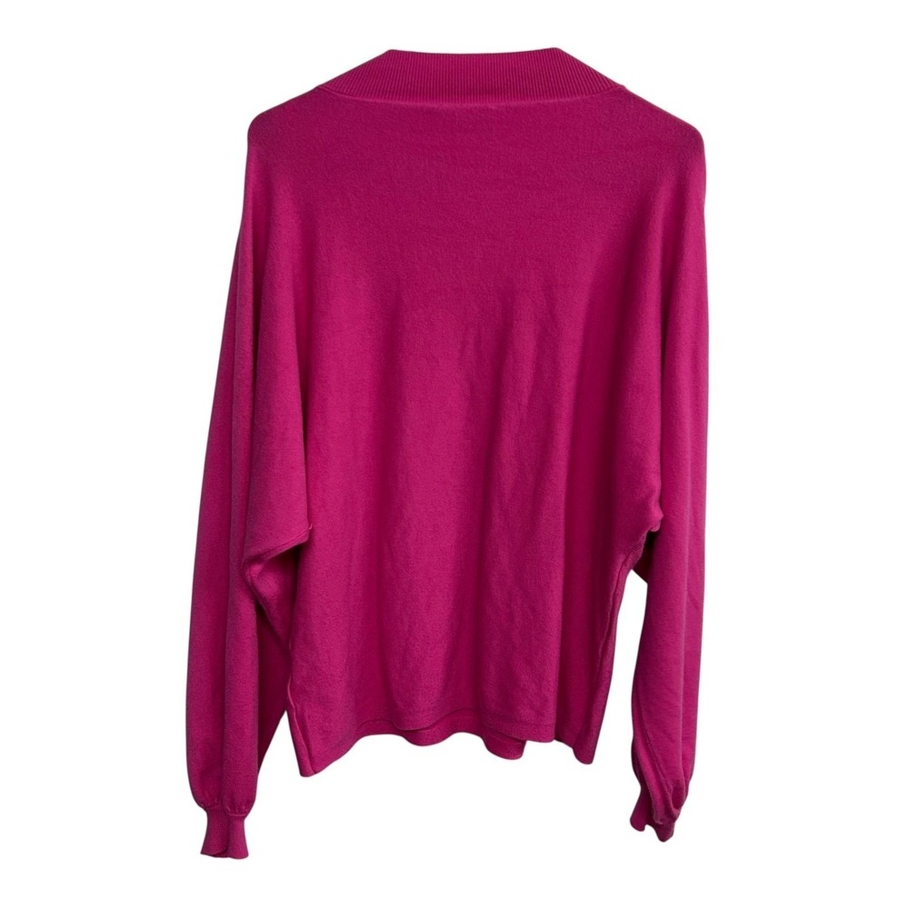 Hot Pink Balloon Sleeve Sweater S/M Ribbed Collar Bold Feminine Statement - Picture 3 of 7